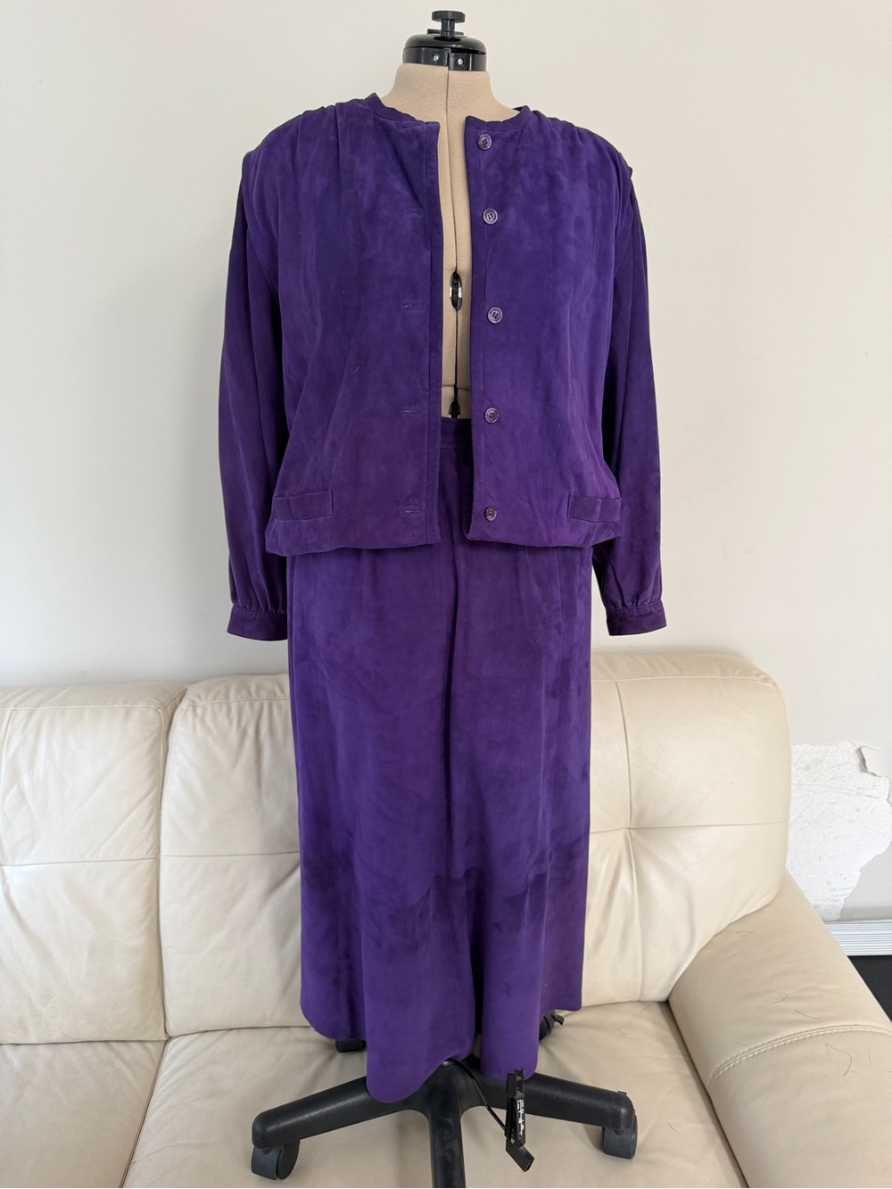 Vintage Purple Suede Suit Set – size S